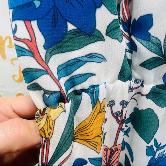 PARKER Blue Floral Lilly High Low Ruffle Dress Short Sleeve Flowy Dress Sz Small - Picture 8 of 15